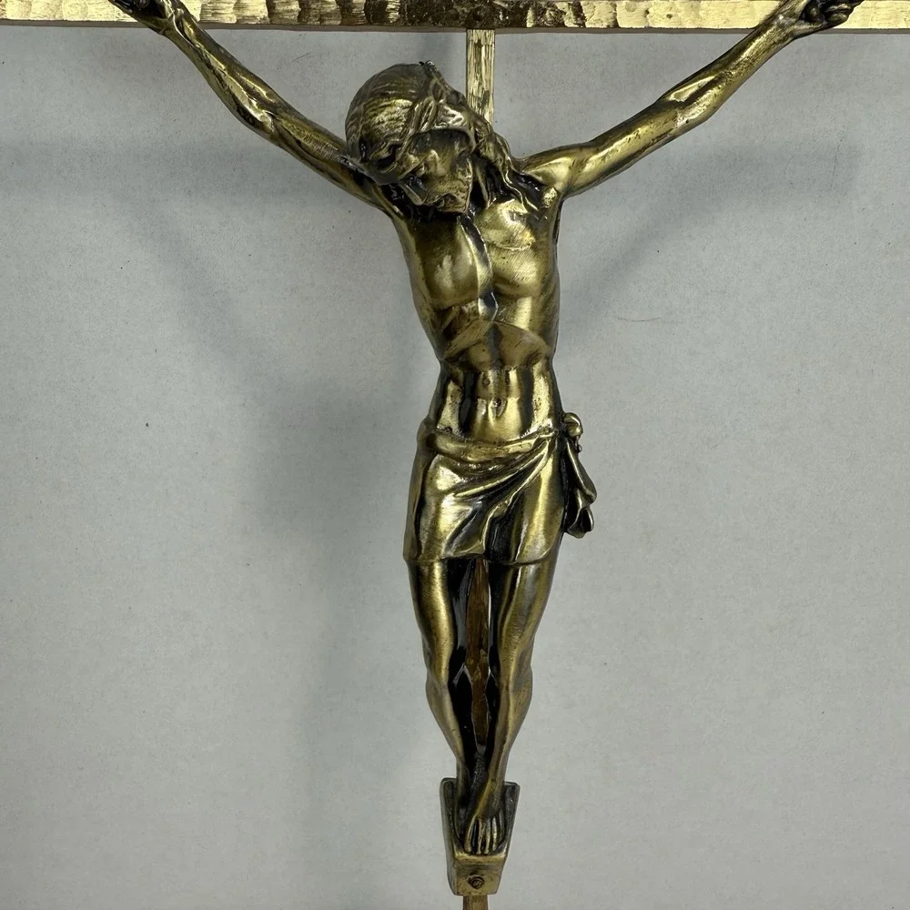 Vintage Gold Brass Tone Metal Wall Hanging Crucifix INRI Cross Jesus 10